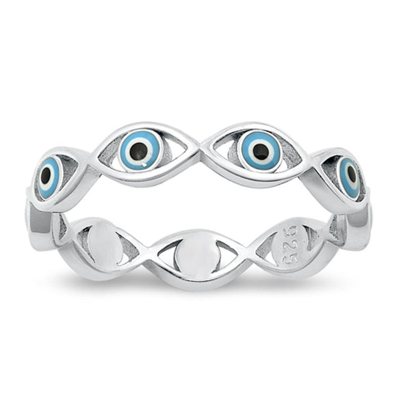Sterling Silver Mother of Pearl Evil Eye Eternity Ring