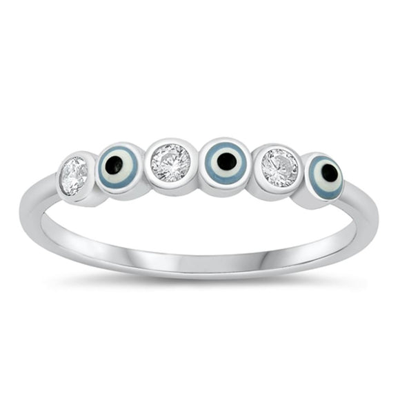 Sterling Silver White CZ Evil Eye Ring