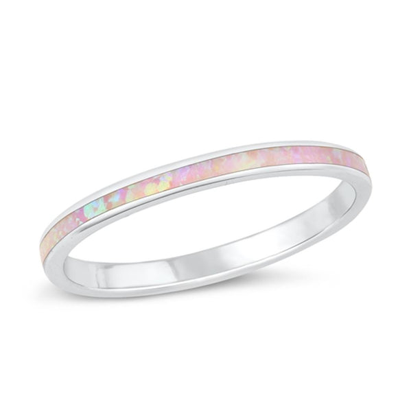 Sterling Silver Pink Lab Opal Stacking Eternity Ring