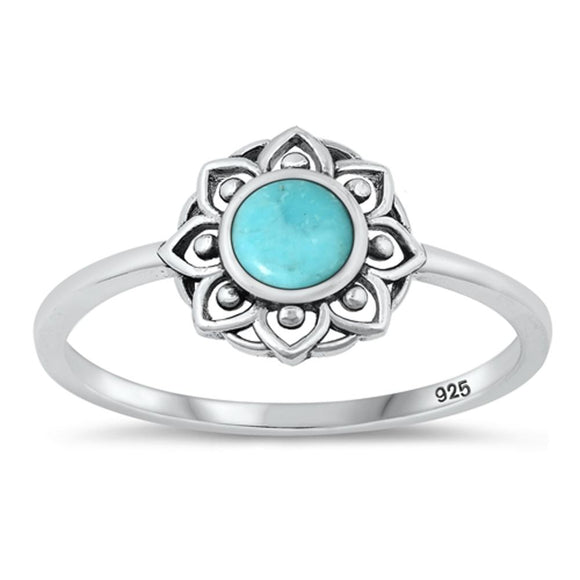 Sterling Silver Turquoise Flower Mandala Ring