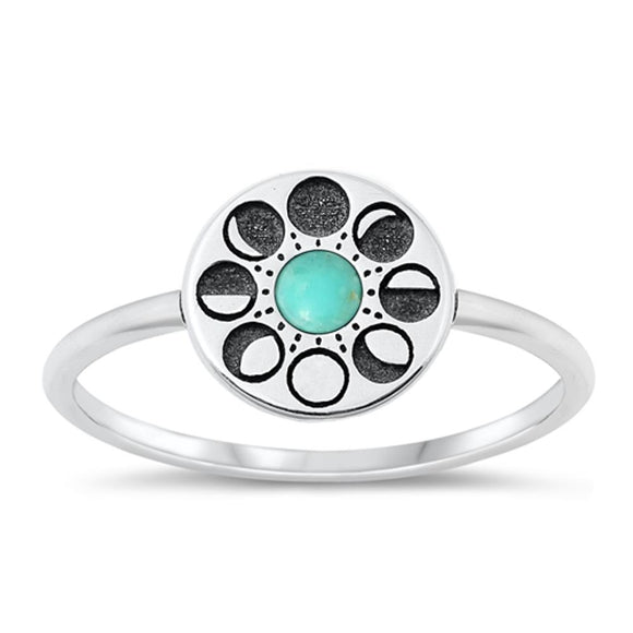 Sterling Silver Turquoise Sun & Moon Phases Ring