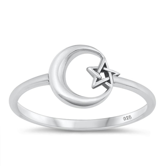 Sterling Silver Moon & Pentagram Ring