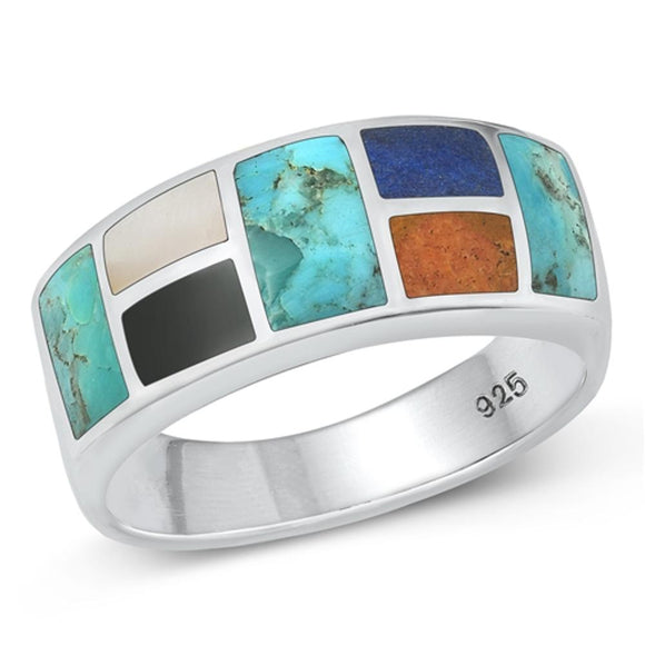 Sterling Silver Turquoise Brick Pattern Ring