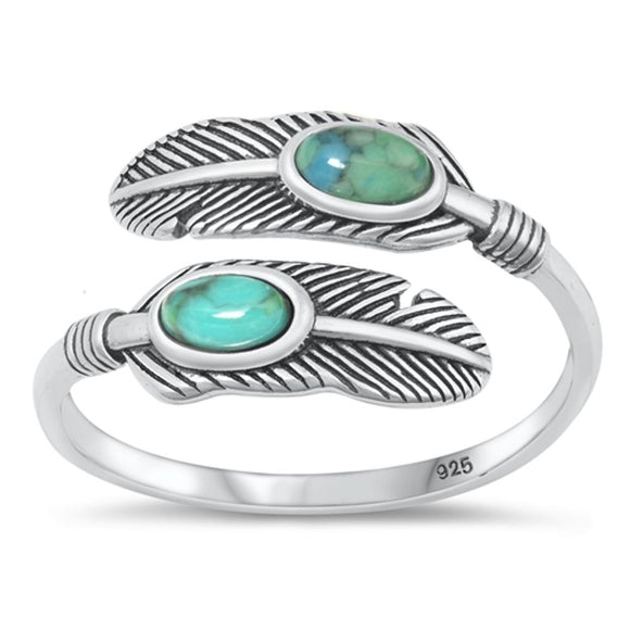 Sterling Silver Turquoise Feather Spoon Ring