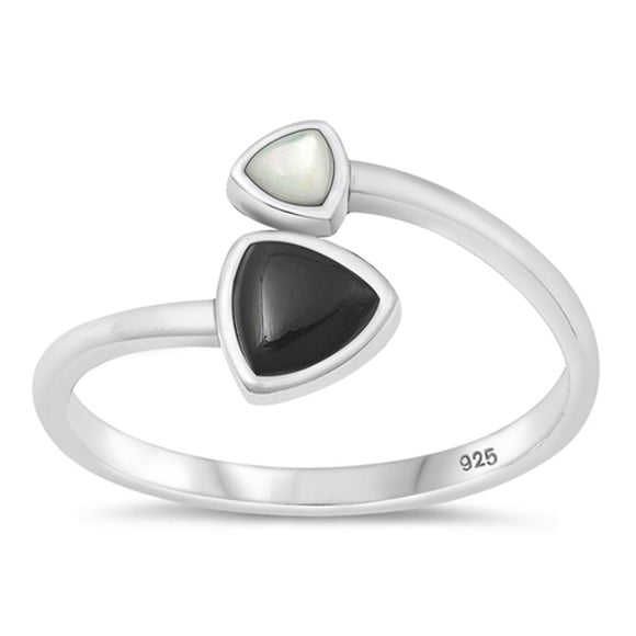 Sterling Silver Black Agate & Mother of Pearl Spoon Ring