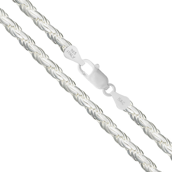 Rope Flat 080 - 3.8mm - Sterling Silver Flat Rope Chain Necklace