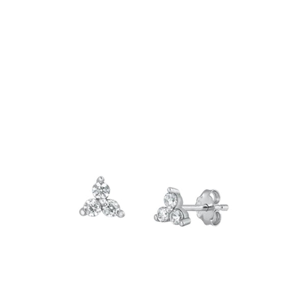Sterling Silver Mini Round CZ Triangle Geometry Stud Fashion Earrings .925 New