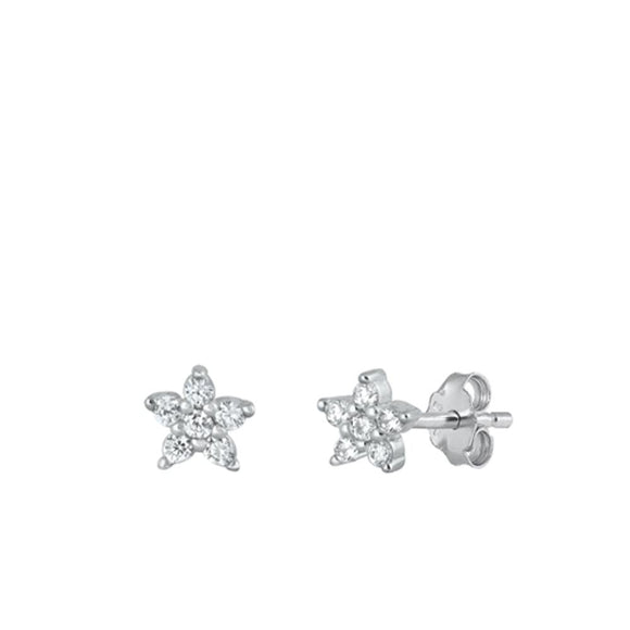 Sterling Silver High Polished Clear CZ Flower Post Stud Earrings .925 New