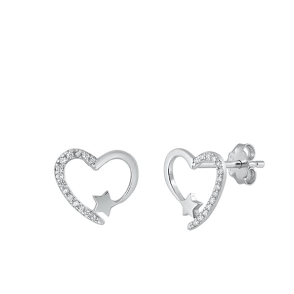Sterling Silver Clear CZ Heart Star Stud Cute Love Fashion Earrings .925 New
