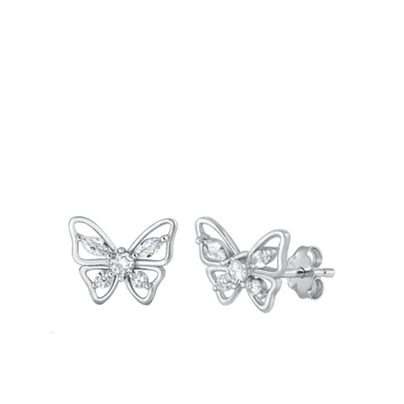 Sterling Silver Butterfly Clear CZ Stud Cute Fashion Earrings .925 New