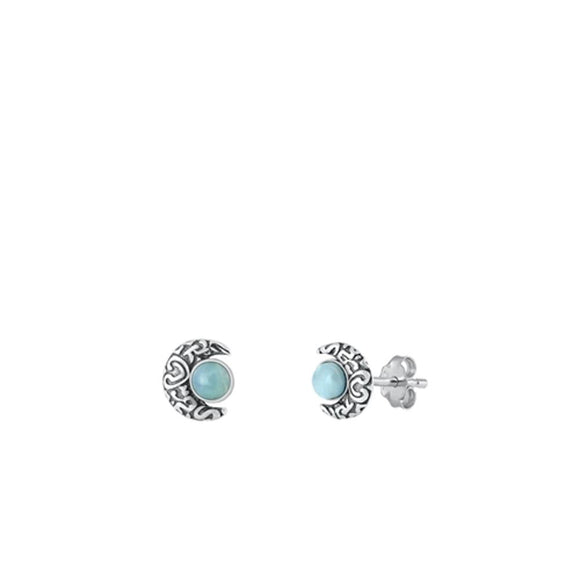 Sterling Silver Classic Larimar Crescent Moon Stud Polished Earrings .925 New