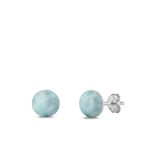 Sterling Silver Round Larimar Stud High Polished Earings Post .925 New