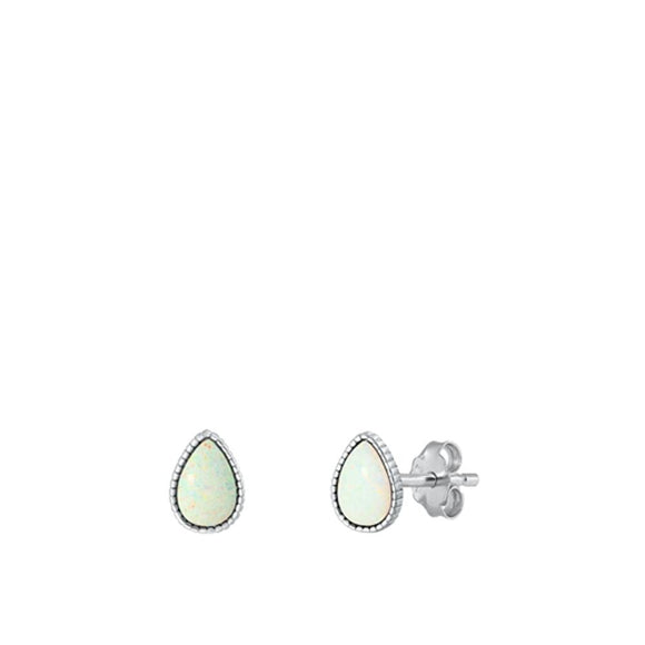 Sterling Silver Unique White Synthetic Opal Teardrop Fashion Earrings 925 New