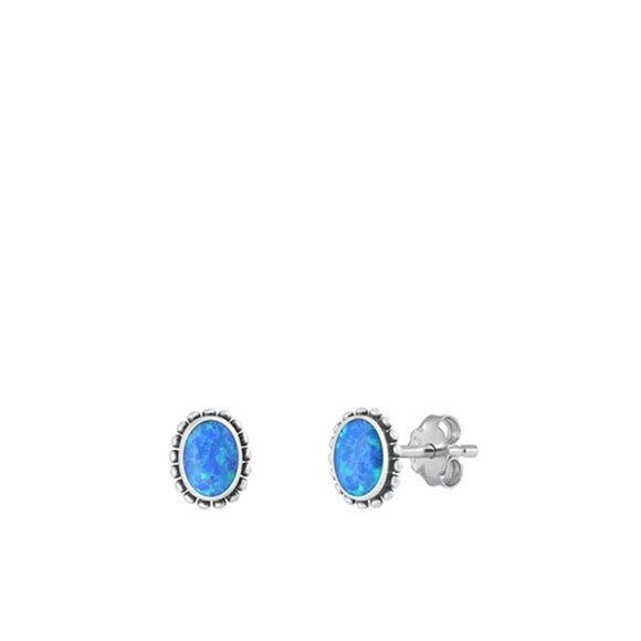 Sterling Silver Blue Lab Opal Stud High Polished Fashion Earrings .925 New