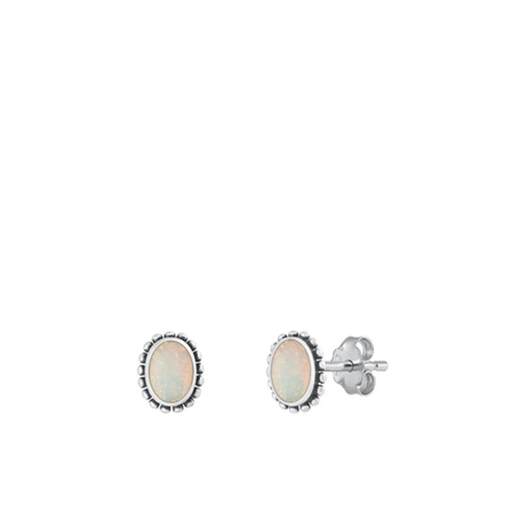 Sterling Silver White Lab Opal Stud High Polished Fashion Earrings .925 New