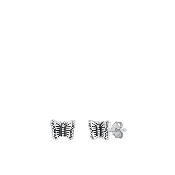 Sterling Silver Cute Dainty Butterfly Stud Oxidized Earrings .925 New