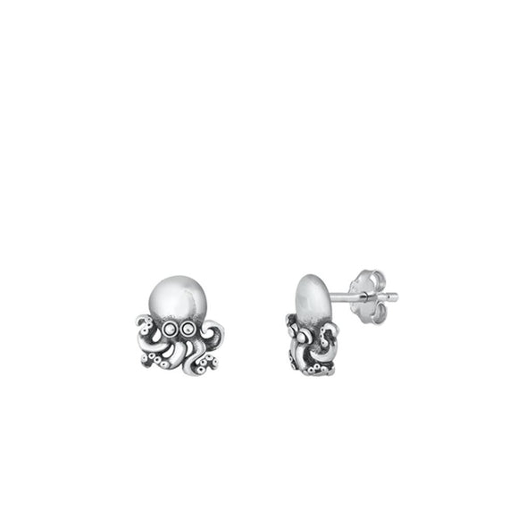 Sterling Silver Wholesale Octopus Stud Earrings Oxidized Beach Fashion 925 New