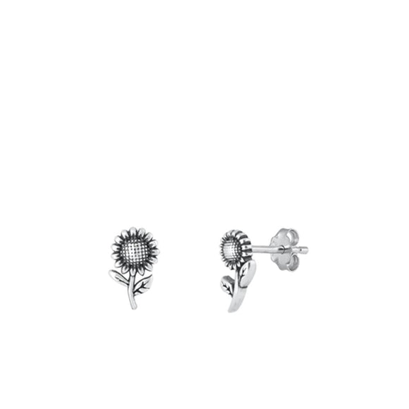Sterling Silver Wholesale Sunflower High Polished Stud Oxidized Earrings 925