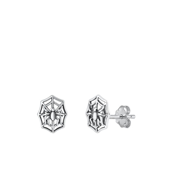 Sterling Silver Beautiful Spiderweb Spider High Polished Stud Earrings 925 New