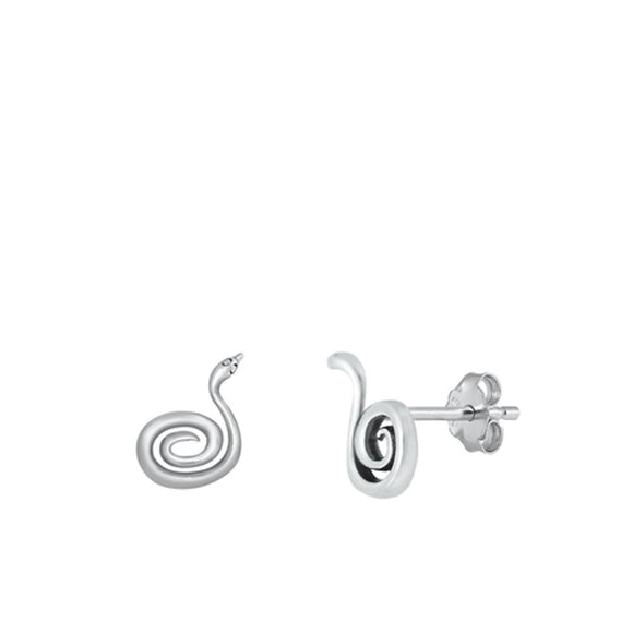 Sterling Silver High Polished Snake Fashion Stud Earrings 925 New