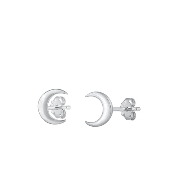 Sterling Silver Crescent Moon Stud High Polished Fashion Earrings .925 New