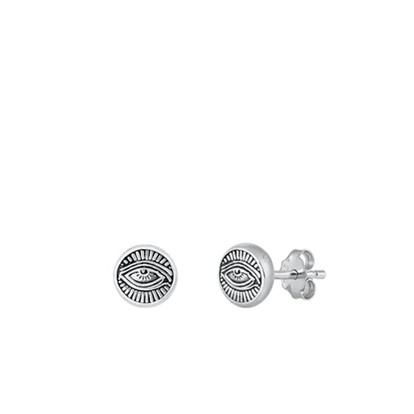 Sterling Silver Protective Eye Stud Oxidized Earrings 925 New