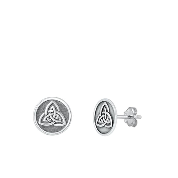 Sterling Silver Unique Celtic Trinity Knot Oxidized High Polished Earrings .925