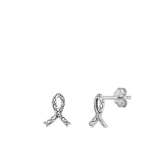 Sterling Silver Classic Cancer Ribbon Awareness High Polished Earrings 925 New
