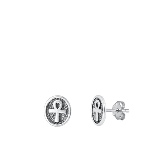 Sterling Silver Fashion Ankh High Polished Oxidized Earrings 925 New