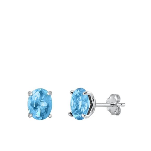 Sterling Silver Unique Blue Topaz CZ Oval High Polished Earrings 925 New