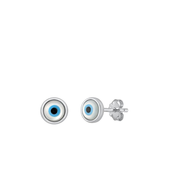 Sterling Silver Mother of Pearl Evil Eye Stud Googly Eye Earrings .925 New