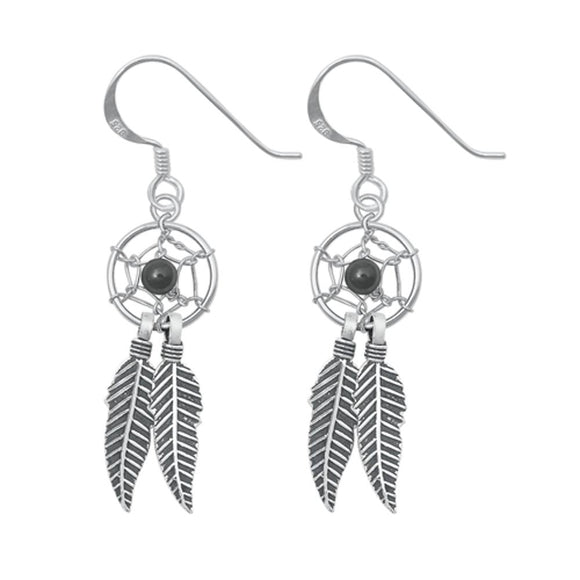 Sterling Silver Cute Native American Feather Dreamcatcher Earrings 925 New