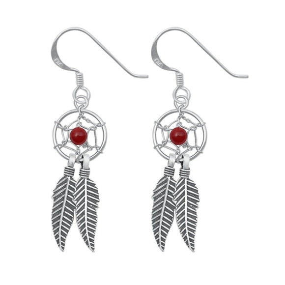 Sterling Silver Dreamcatcher Native American Feather Hook Earrings .925 New