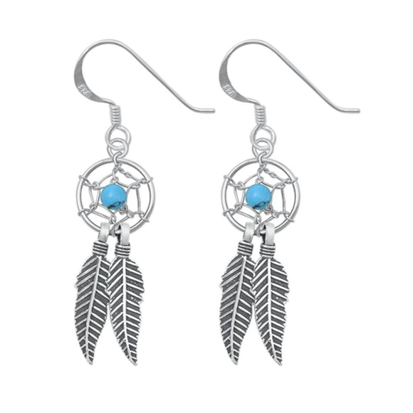 Sterling Silver Dreamcatcher Drop Feather Hook Native American Earrings .925 New