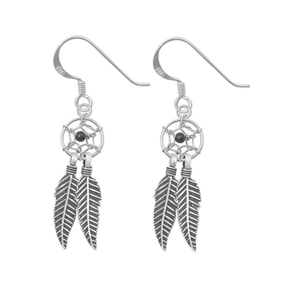 Sterling Silver Unique Native American Feather Dreamcatcher Earrings 925 New