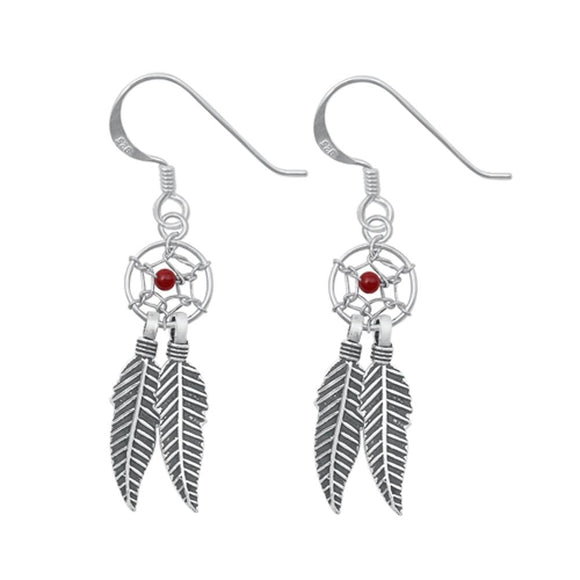 Sterling Silver Beautiful Native American Feather Dreamcatcher Earrings 925 New