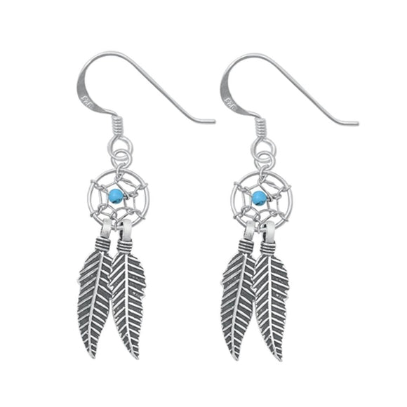 Sterling Silver Polished Native American Feather Dreamcatcher Earrings 925 New