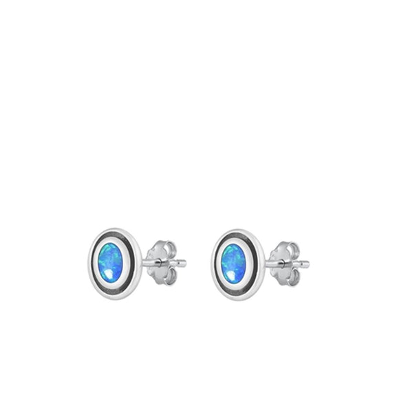 Sterling Silver Unique Blue Synthetic Opal High Polished Earrings .925 New