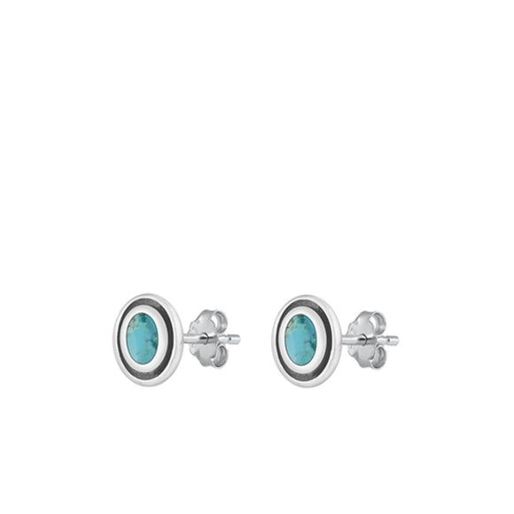 Sterling Silver Classic Oval Turquoise Simple High Polished Earrings .925 New