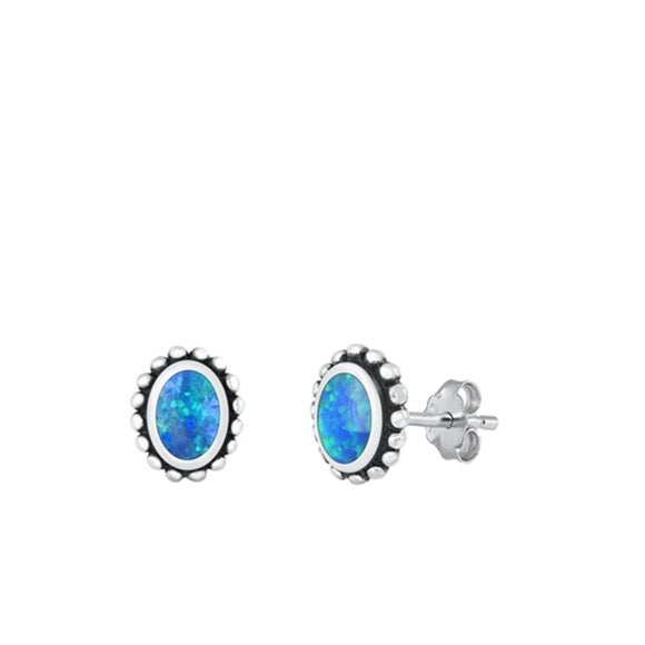 Sterling Silver Wholesale Blue Synthetic Opal High Polished Earrings 925 New