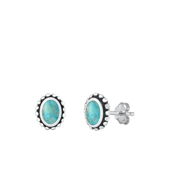 Sterling Silver Unique Turquoise High Polished Stud Earrings 925 New