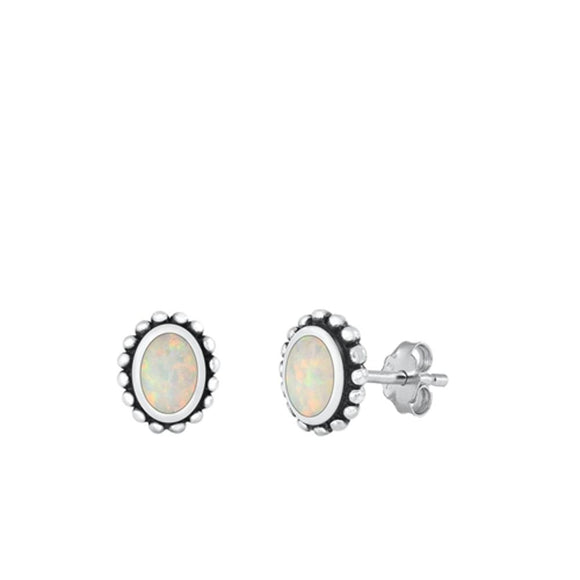 Sterling Silver Cute White Synthetic Opal High Polished Earrings 925 New