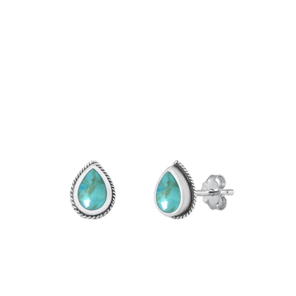 Sterling Silver Fashion Turquoise Tear Drop Stud High Polished Earrings .925 New