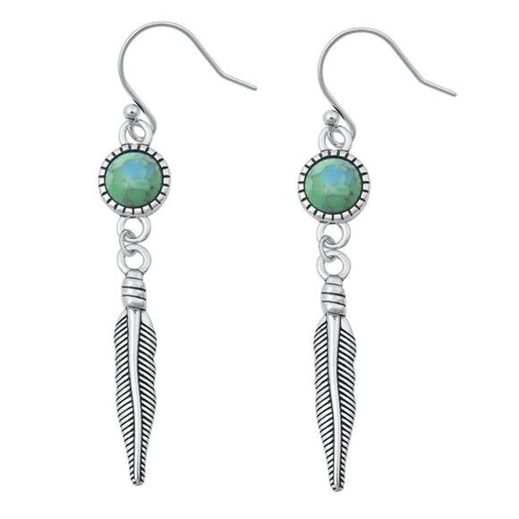 Sterling Silver Fashion Turquoise Native American Feather Earrings .925 New