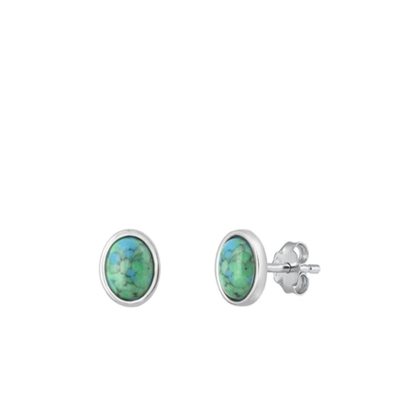 Sterling Silver Turquoise Oval Stud High Polished Earrings .925 New