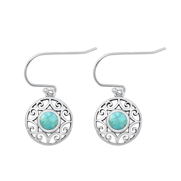 Sterling Silver Beautiful Turquoise Victorian High Polished Earrings .925 New