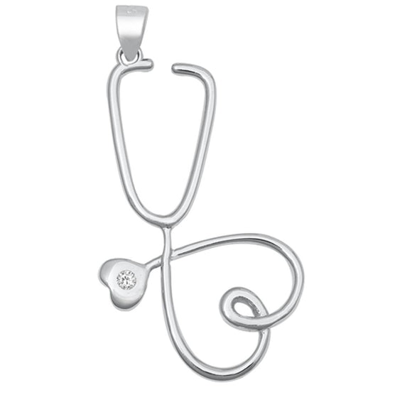 Sterling Silver Wholesale Clear CZ Stethoscope Pendant Heart Medical RN MD Charm