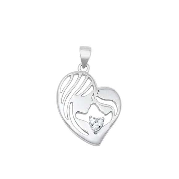 Sterling Silver Heart Clear CZ Pendant Love Charm Gift Mom & Daughter .925 New