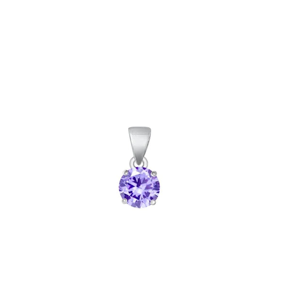 Sterling Silver Classic Round Lavender CZ Pendant Solitaire Charm 925 New