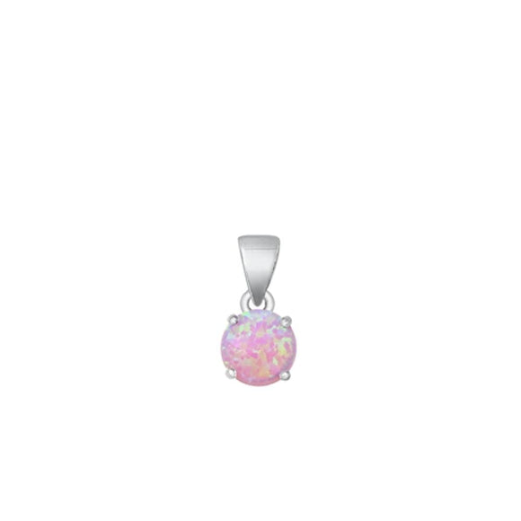 Sterling Silver Polished Pink Synthetic Opal Solitaire Pendant Charm .925 New